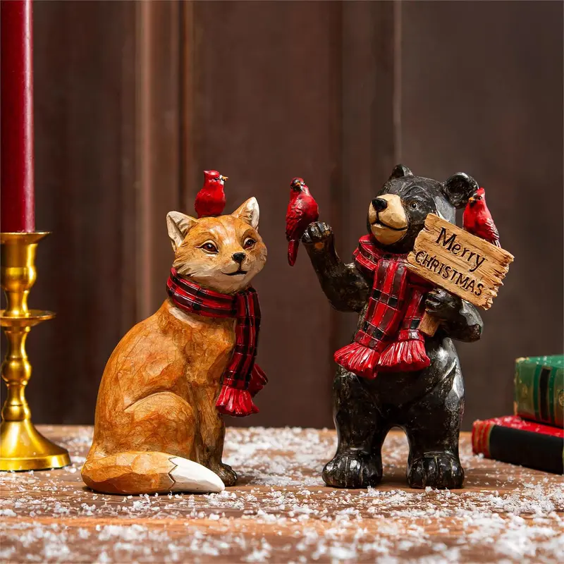 Winter Grove Table Décor Resin Animal with Scarf, 7.5"H, Asst of 2