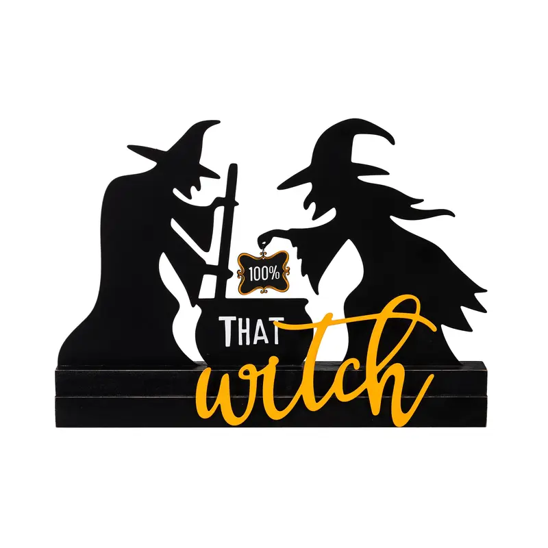 Witch Wood and Metal Table Sign, 10"H