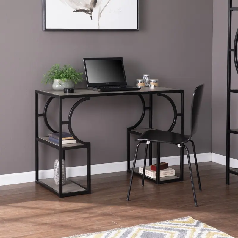 Wood and Iron Writing Desk with Storage By Homeroots
