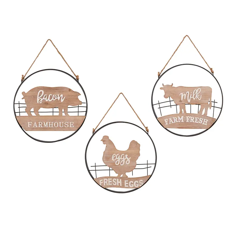 Wood and Metal Animal Framed Wall Decor, Set of 3,6awd733