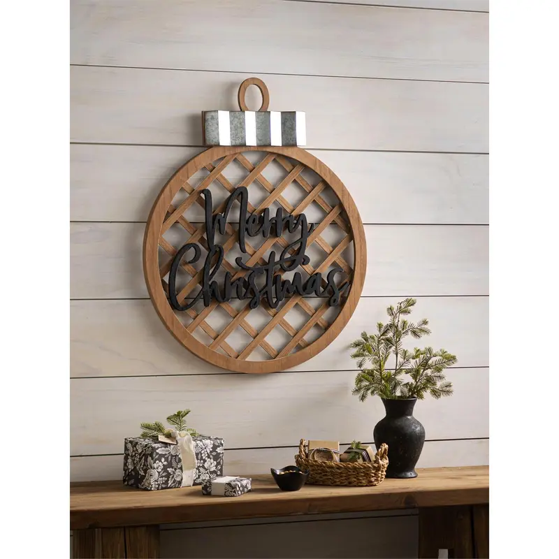 Wood and Metal Round Wall Décor, Merry Christmas
