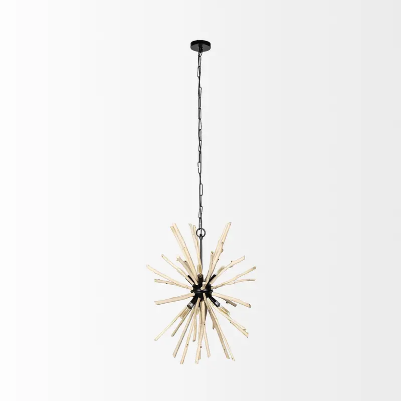 Wood and Metal Starburst Six Bulb Hanging Light By Homeroots