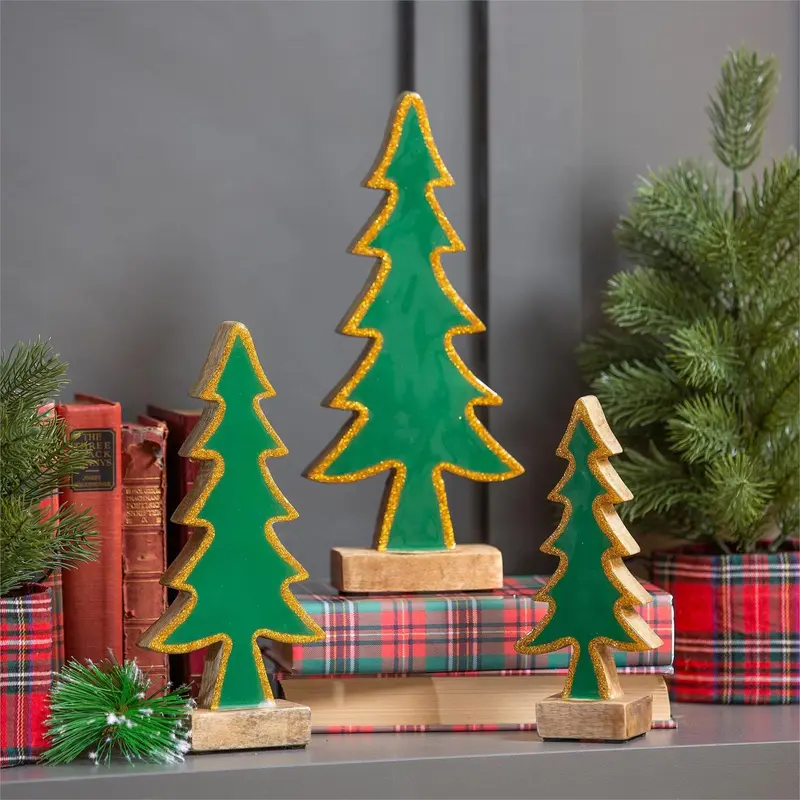 Wood and Resin Tree Table Décor, Set of 3