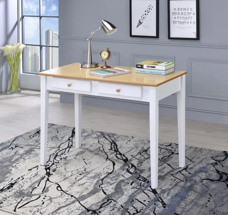 Wood And White Finish Cottage Desk With 2 Drawers By Homeroots