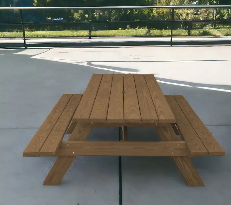 Wood Brown Solid Wood Outdoor Picnic Table with Umbrella Hole By Homeroots
