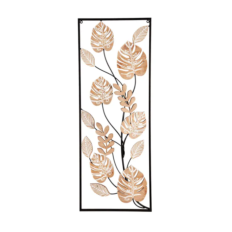 Wood Leaf Wall Decor with Metal Frame,6awd743