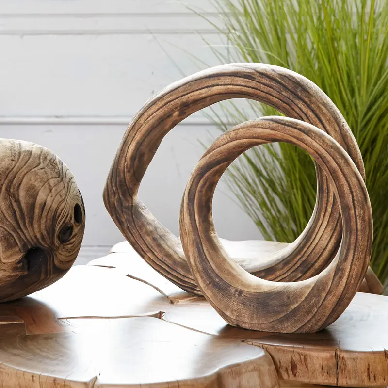 Wood Ring Sculpture, Burned, 10.5"OD Set of 4 By Gold Leaf