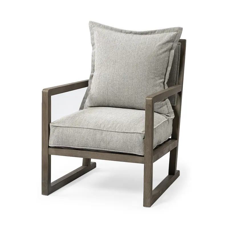Wooden Accent Chair with Ash Gray Cushions By Homeroots
