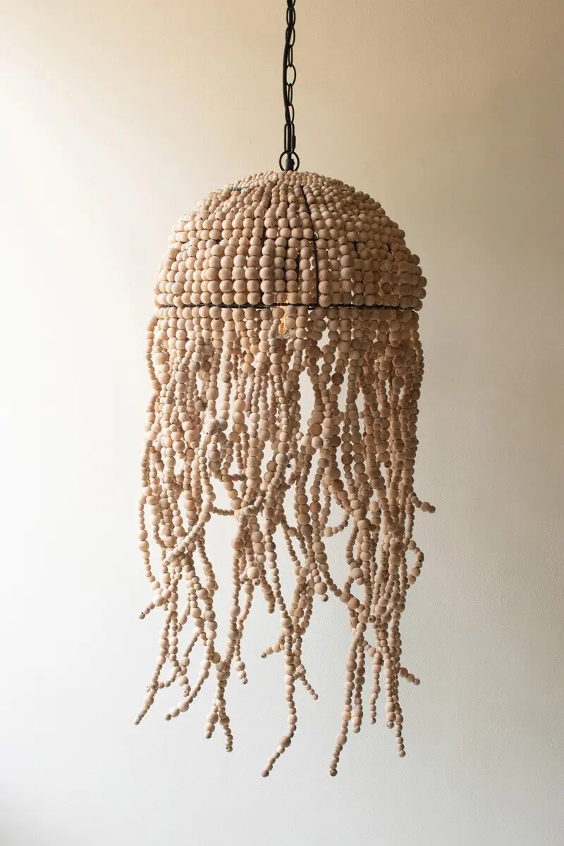 Wooden Bead Jellyfish Pendant Light By Kalalou