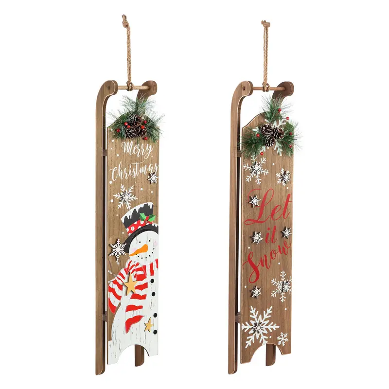 Wooden LED Sled Wall Decor, 2 Asst,3wpl013