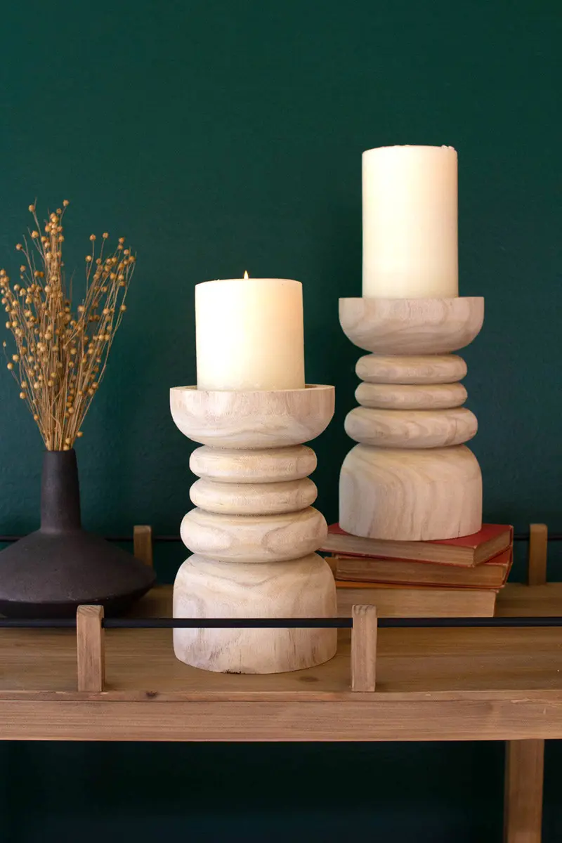 Wooden Pillar Candle Holder By Kalalou
