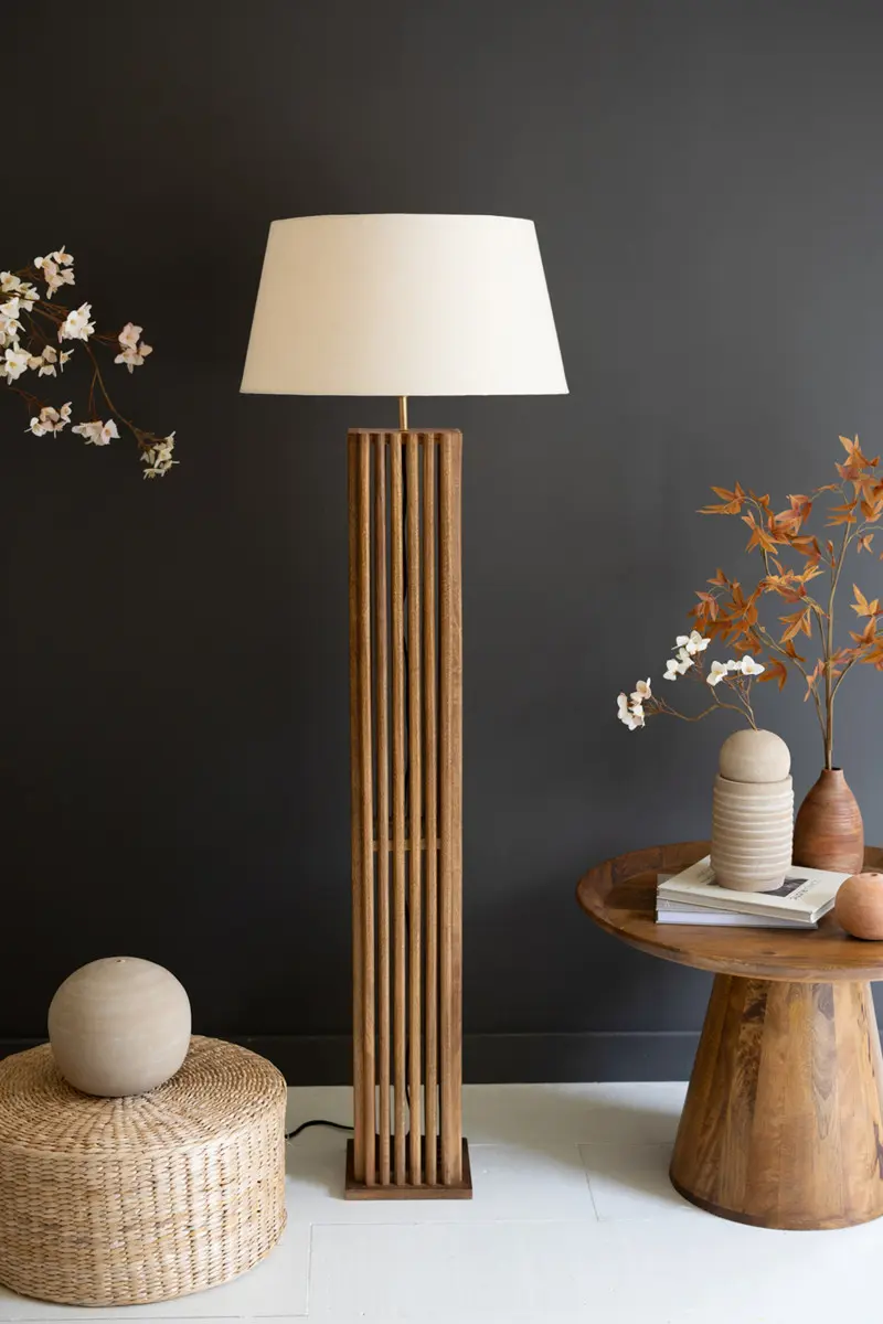 Wooden Spindles Floor Lamp Base W Fabric Lamp Shade By Kalalou
