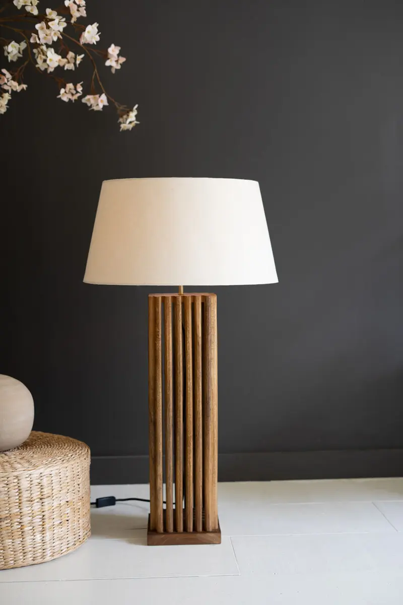 Wooden Spindles Table Lamp Base W Fabric Lamp Shade By Kalalou