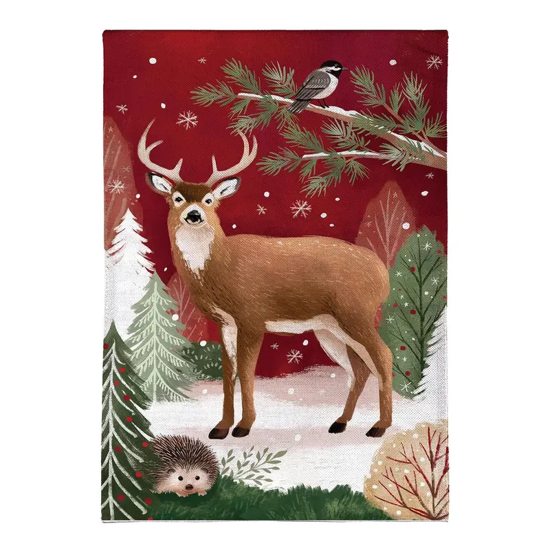 Woodland Storybook Reindeer Burlap Garden Flag_x000D_