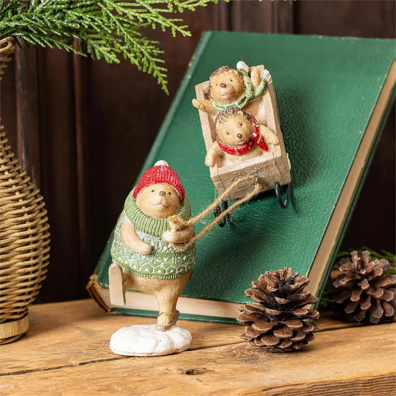 Woodland Storybook Table Décor Hedgehog with Sled Resin, 9.5"L