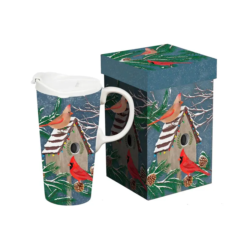 Woodland Storybook Travel Cup Ceramic Perfect Cup, Cardinal Home, 17oz, Gift Box
