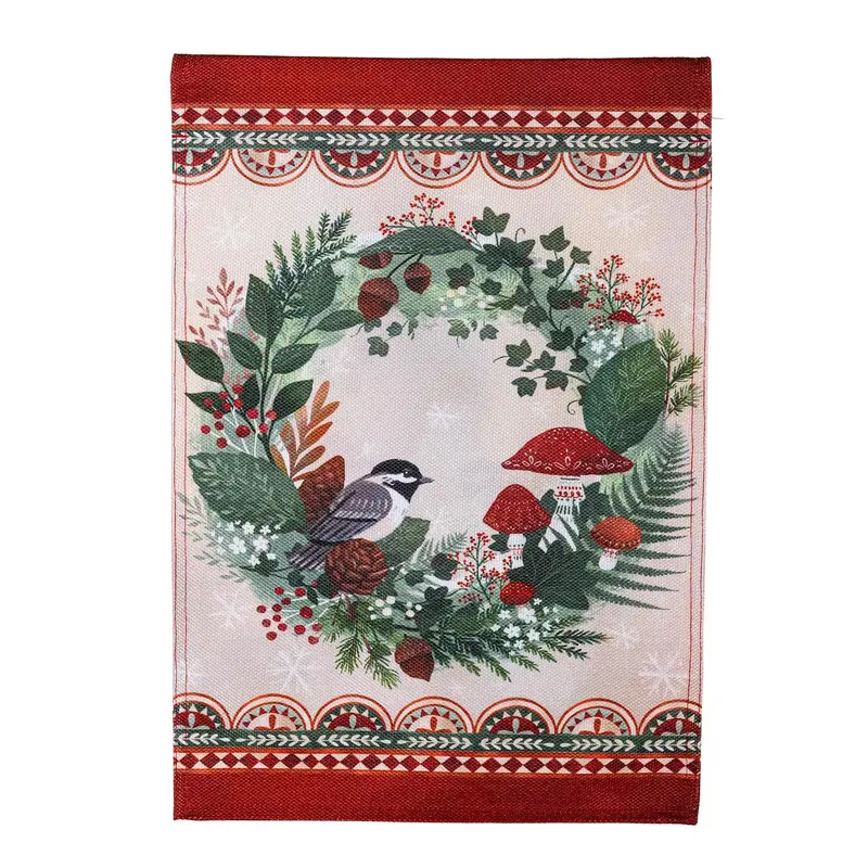 Woodland Wreath Burlap House Flag