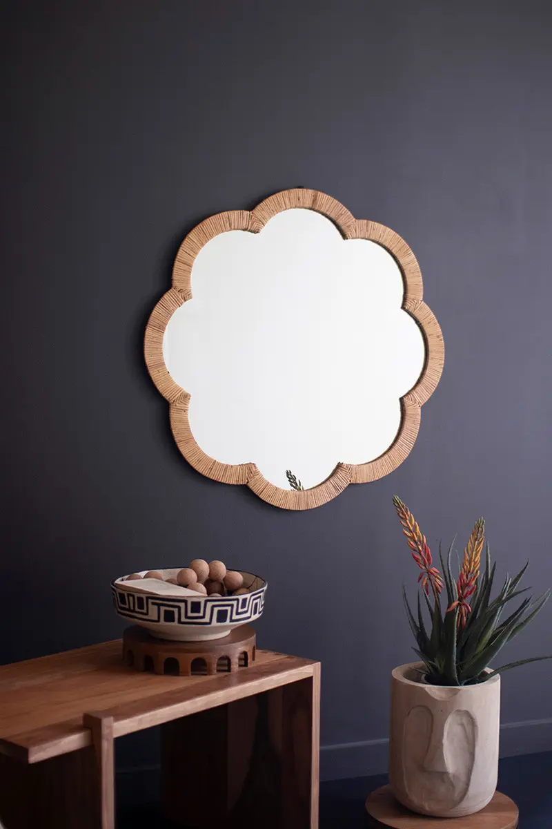 Woven Cane Flower Shaped Framed Mirror By Kalalou