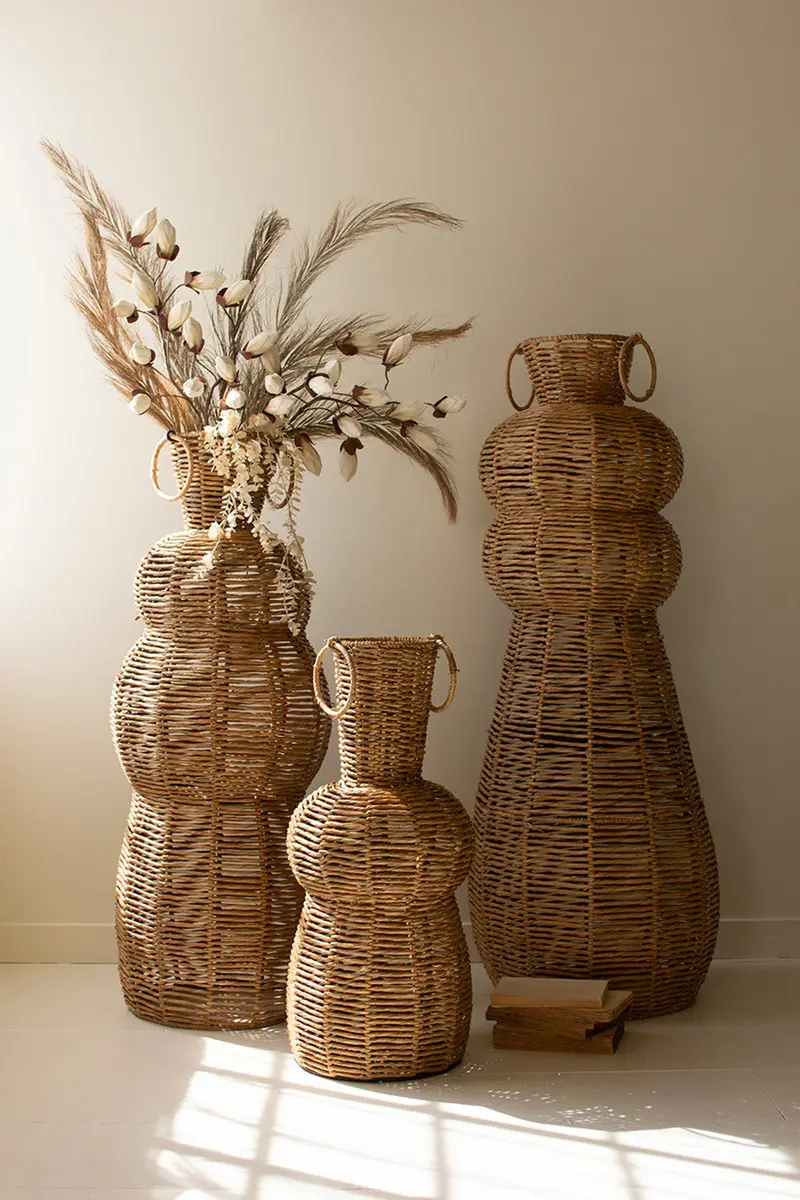 Woven Seagrass And Iron Floor Vases Set Of 3 By Kalalou