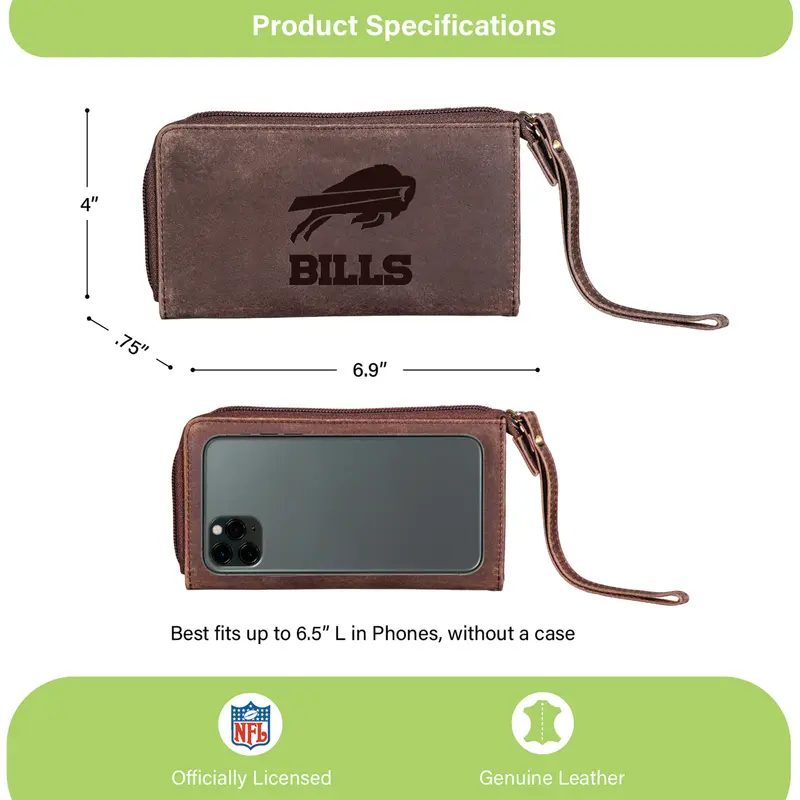Wristlet Wallet, Brown, Buffalo Bills