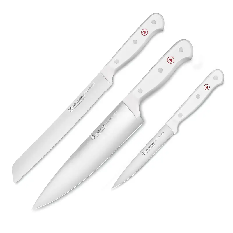WUSTHOF GOURMET WHITE THREE PIECE CHEF'S KNIFE SET