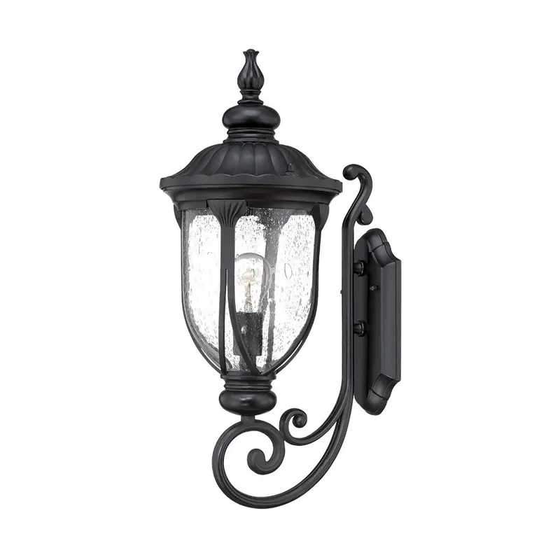 XL Matte Black Cast Aluminum Glass Lantern Wall Light By Homeroots