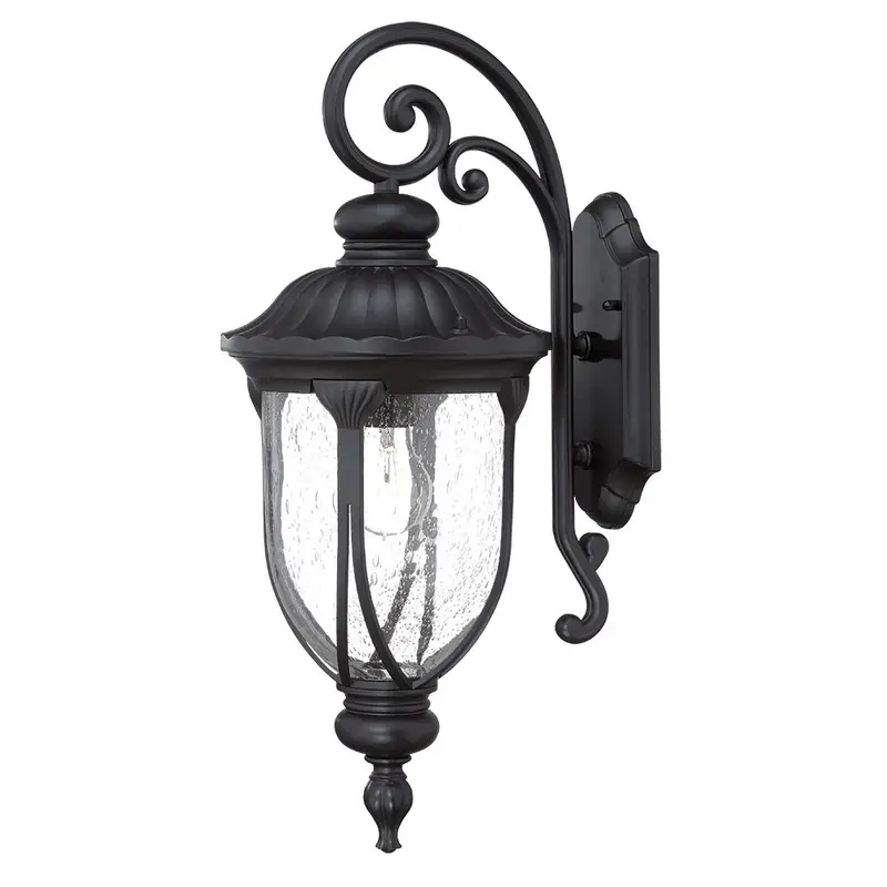 XL Matte Black Cast Aluminum Glass Lantern Wall Sconce By Homeroots