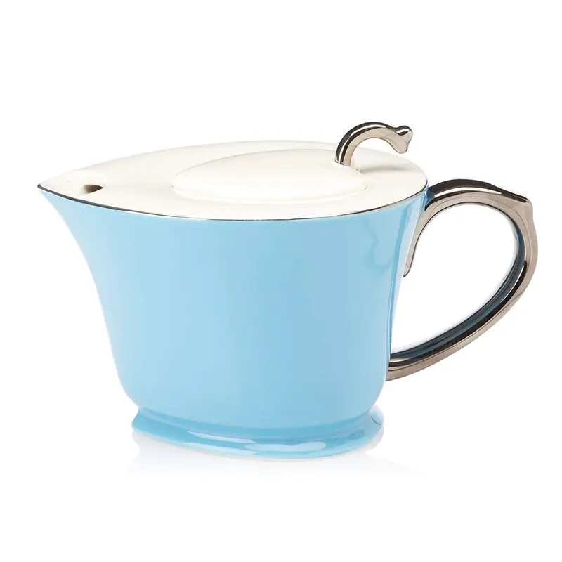Yedi Classic Coffee & Tea Teapot, Turquoise Blue/Platinum