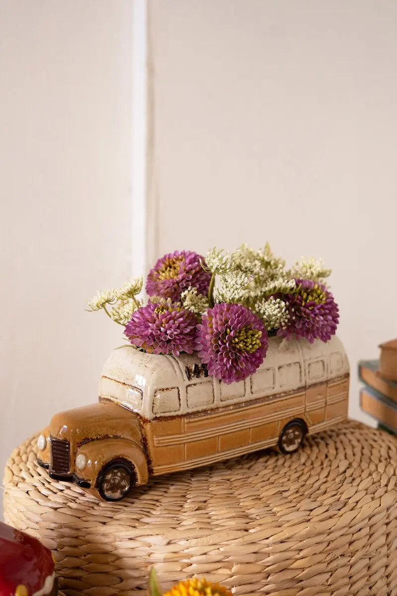 Yellow Ceramic School Bus Planter (Min 2) By Kalalou