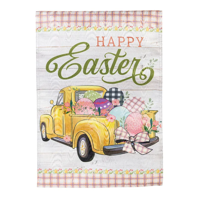 Yellow Easter Truck Moire Garden Flag