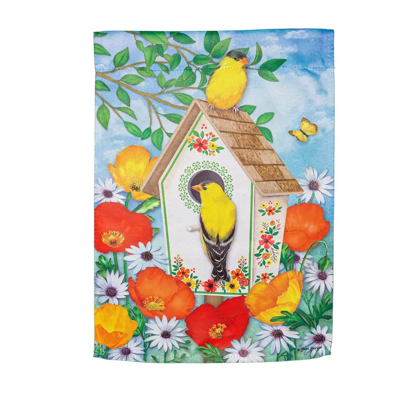 Yellow Finches Suede Garden Flag