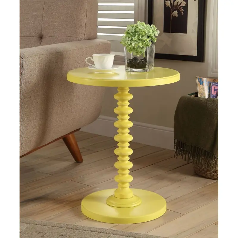Yellow Solid Wooden Spindle Side Table By Homeroots