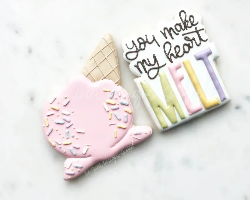 You make my heart MELT Plaque & Melted Ice Cream Cookie Cutter - Set of 2 - Cookie Cutters