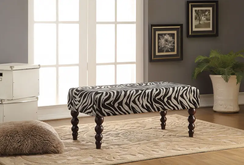 Zebra Fabric And Rubber Wood Bench By Homeroots