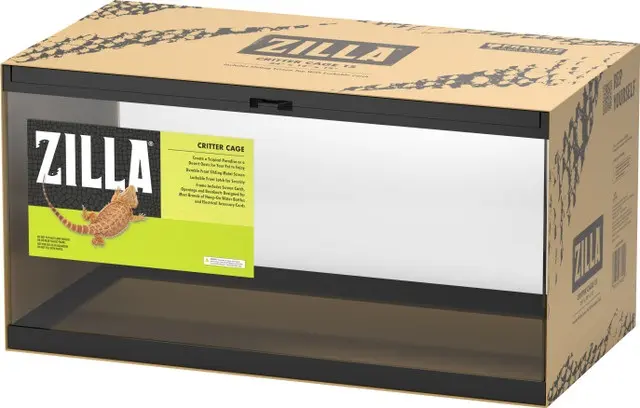 Zilla Critter Cage Enclosure Black 15 Gal 24 x 12 x 12 in – Secure Habitat with Sliding Metal Top - Open Box