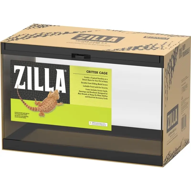 Zilla Critter Cage Enclosure Black 16 in. L X 8 in. W X 10 in. H 5.5 Gal Terrarium with Locking Metal Top for Reptiles and Small Animals