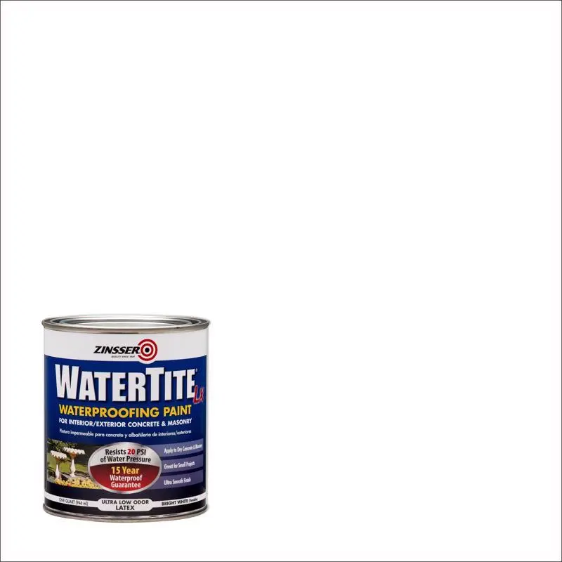 Zinsser WaterTite Bright White Smooth Water-Based Acrylic Copolymer Waterproofing Paint 1 qt. - Open Box