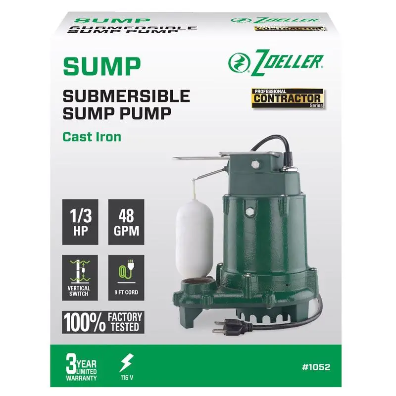 Zoeller 1/3 HP 2880 gph Cast Iron Vertical Float Switch AC Submersible Sump Pump 9 ft - Deal of The Week