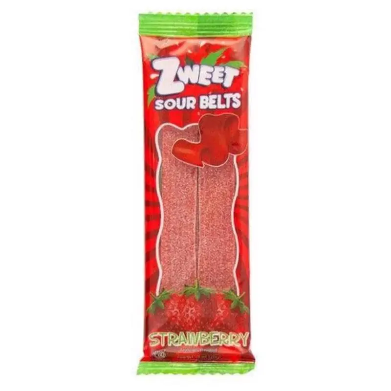 Zweet Sour Strawberry Belts Licorice Candy 0.7 oz (Pack of 24)